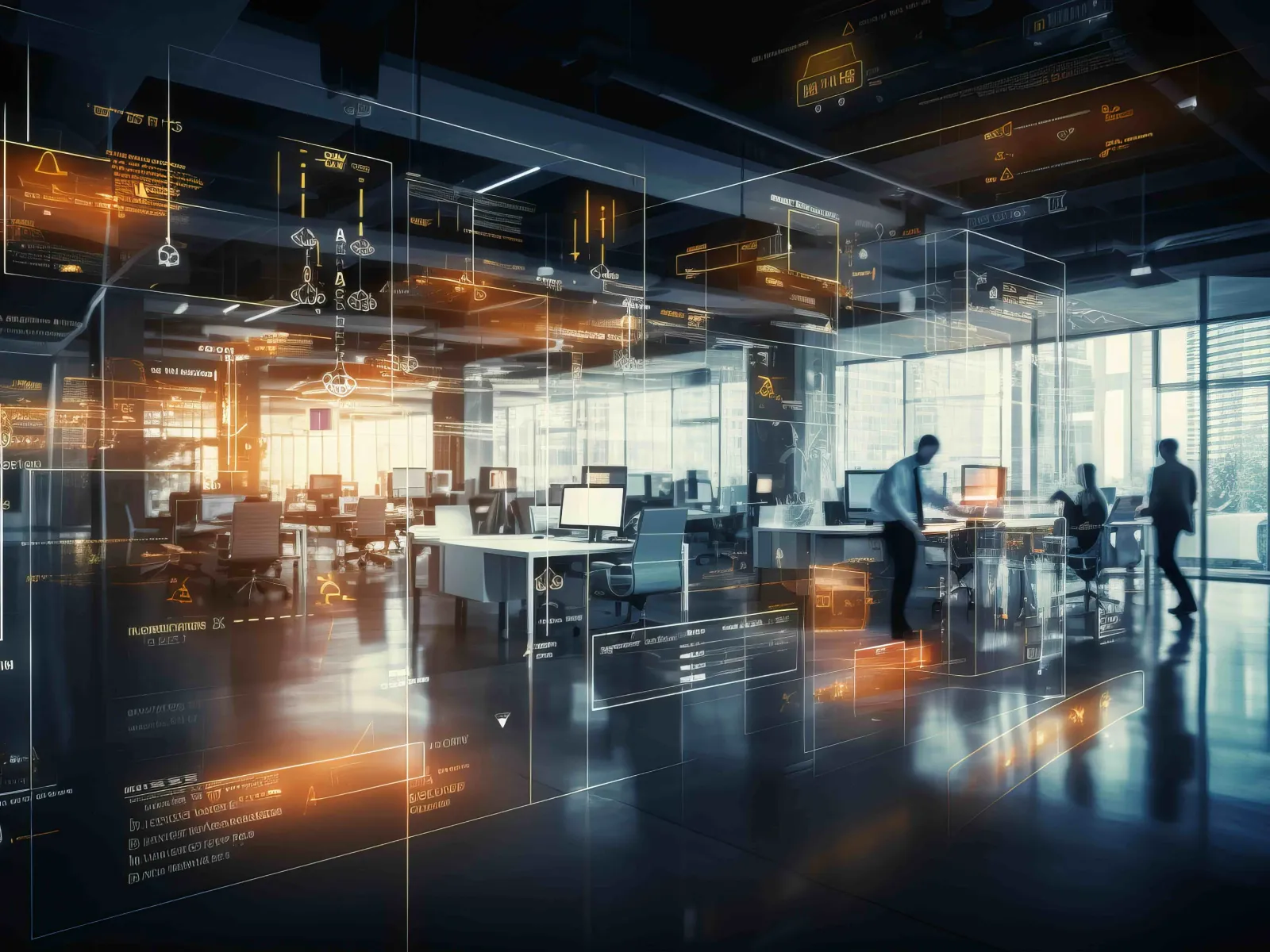 a group of people in an office